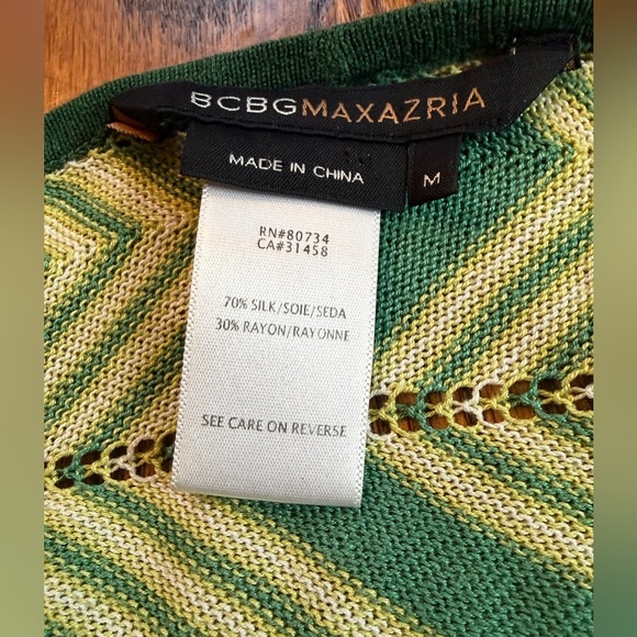 BCBGMaxAzria Green Chevron Asymmetrical Open Front Silk Cardigan – Size M - Picture 4 of 5